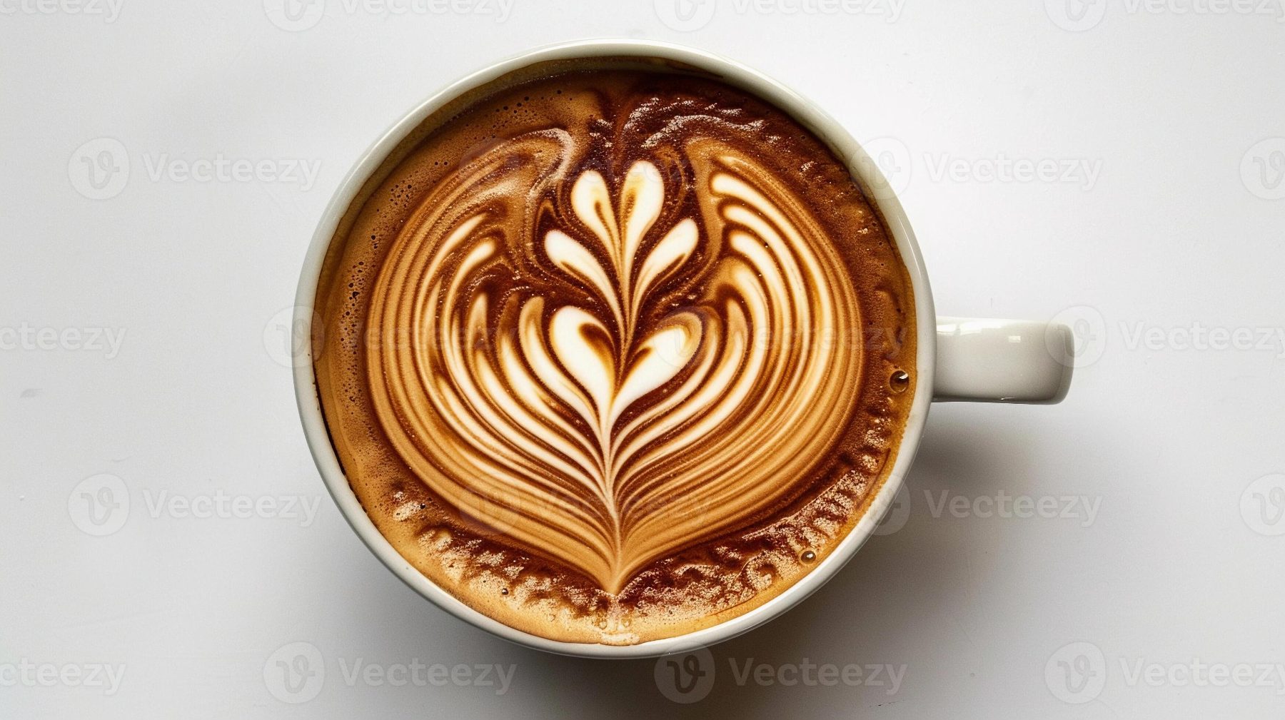 Rosetta latte art in a white cup